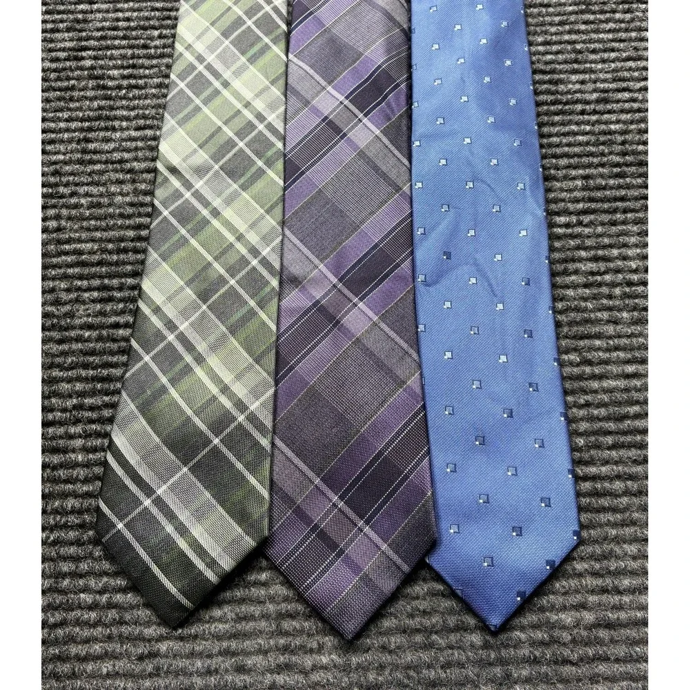 Reaction Kenneth Cole Silk‎ Blend Tie Mens OS Multicolor Plaid Set Of 3 Necktie